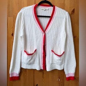 LOFT Women's Red, Pink & White Long Sleeve V-Neck Cardigan Pocket - Size L